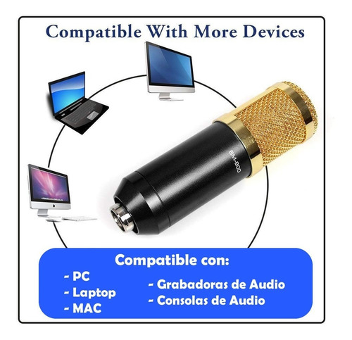 Microfono Condensador Bm800 Con Base Araña Cable Plug 3.5mm