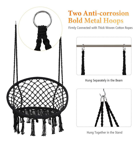 Aleissi Silla Colgante Macrame Interior Y Exterior Hogar Color Negro
