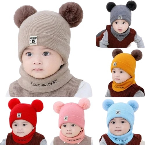 Gorrito Con Bufanda Pompones Para Bebe-niño