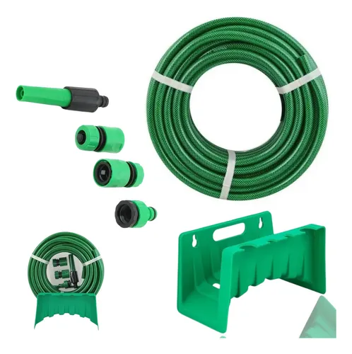Manguera Plástica 20m Con Soporte Incluido Para Almacenar Color Verde