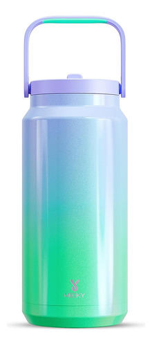 Botella De Agua Aislada De 64 Oz Con Popote, Vaso De Acero I