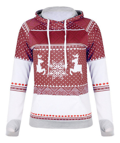 Sudadera Casual Con Capucha Y Estampado Navideño Para Mujer
