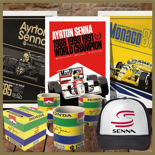 Combo Formula 1 - Ayrton Senna #01 | Gorra + Chapas + Taza