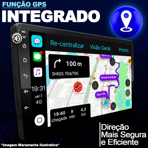 Midia Android 2 Din 9 Polegadas Carplay Sem Fio + Moldura