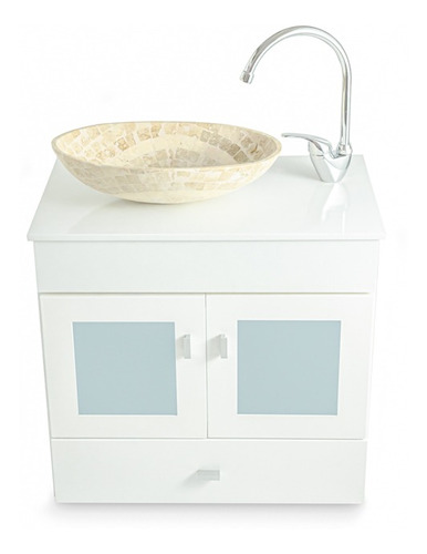 Imagen 3 de 10 de Combo Vanitory Laqueado 60cm Bacha Travertino Cisne
