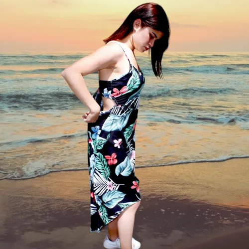 Vestido Flores Dama Casual Largo Playa Primaver Verano Negro