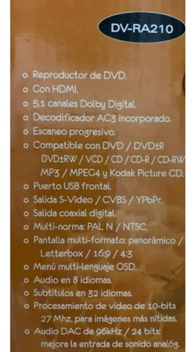 Reproductor Dvd Cd Mp3 Usb Con Hdmi Control Remoto