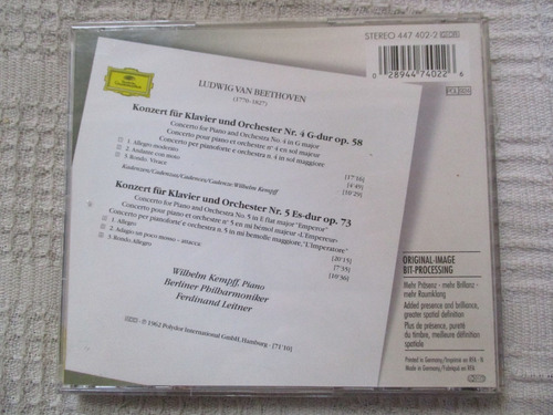 Imagen 2 de 5 de Beethoven - Piano Concertos Nos. 4 & 5. Wilhelm Kempff