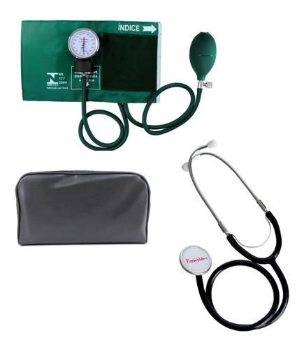 Kit Esfigmomanômetro Verde + Estetoscopio Simples Premium
