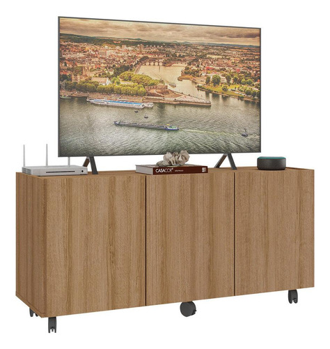 Rack Para Tv Até 32 3 Portas E Rodízios Multimóveis Mp1065 Cor Rustic