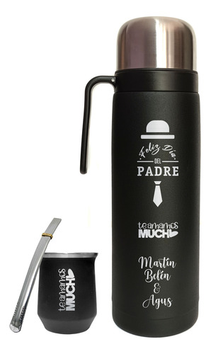 Kit Termo, Mate Y Bombilla, Personalizado Día Del Padre Negro