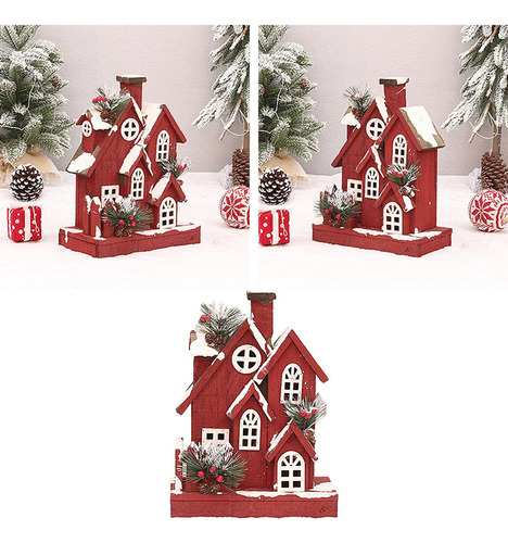 Casa Nieve Navideña Roja Con Luz Cálida Para Escritorio