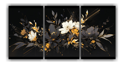 150x75cm Tres Lienzos Concepto Living Gold & Black Flores