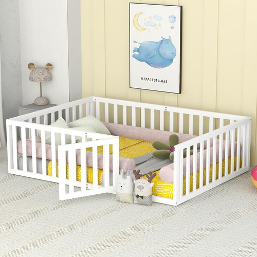 Cama Montessori Para Niños, Cama De Piso Tamaño Queen Con Va