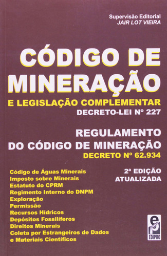 Libro Codigo De Mineracao E Legislacao Complementar De Vieir