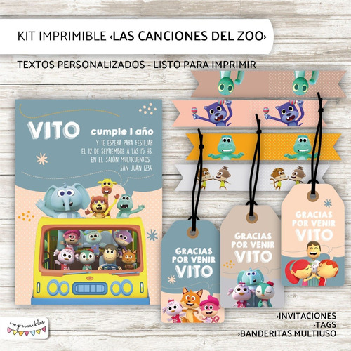 Kit Imprimible Canciones Del Zoo - Textos Personalizados