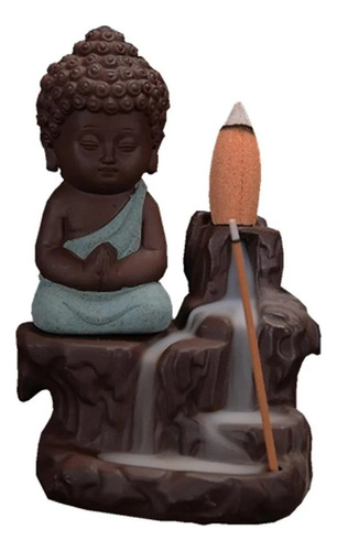 Incensário Buda Rocha Cascata Fumaça Invertida Cor Com Cabelo Verde