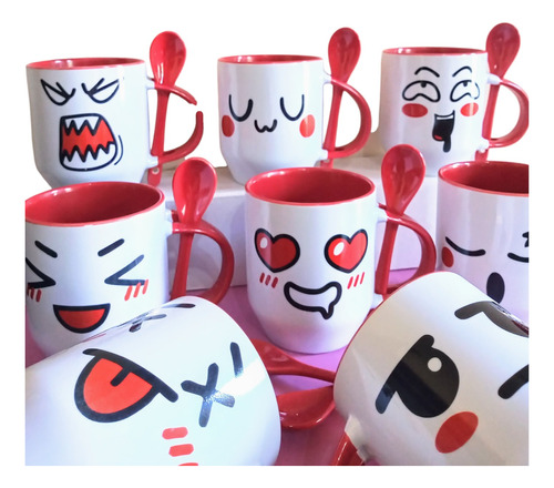 Tazas Ceramica Emojis Con Cuchara Hermosas