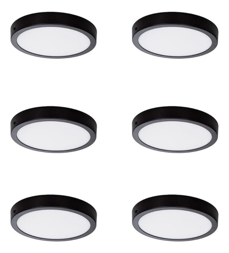 Pack X6 Panel Led 24w Redondo Negro Para Aplicar - Unilux