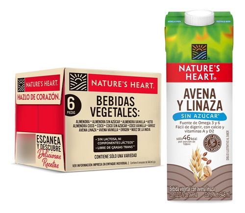 Natures Heart Bebida De Avena Y Linaza Sin AzĂșcar 1 Pack X 6