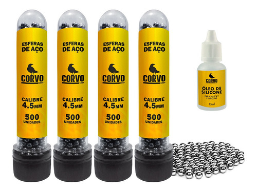 Kit 2000 Bolinhas Aço 4.5mm Pistola C11 C12 + Óleo Silicone