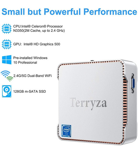 Mini Pc Terryza Intel N3350 8gb Ram/128 Gb Ssd Bt Win10 Wifi