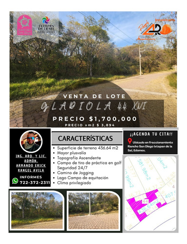 Venta Lote Gladiola 44 De Vistas Bonita, Súper Plano, Con Proyecto Incluído Y Todos Los Servicios En Fracc Rancho San Diego Ixtapan De La Sal Edomex