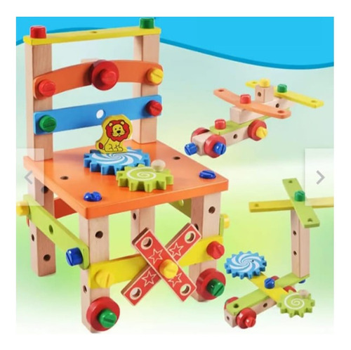 Silla Montessori De Madera Con Tuercas Educativas