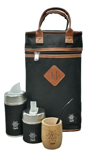 Imagen 1 de 8 de Equipo De Mate Set Matero | Bolso + Latas + Mate | Negro