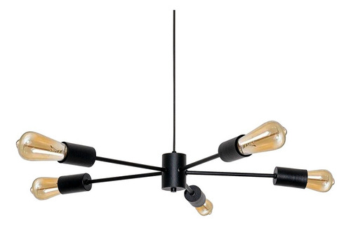 Araña Colgante 5 Luces Vintage Brazos Deco Led Lampara E27 Estructura Negro