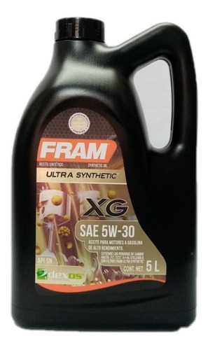 Aceite Fram Sintético Sae 5w30 Api Sn Dexos Gen2 Garrafa 5lt