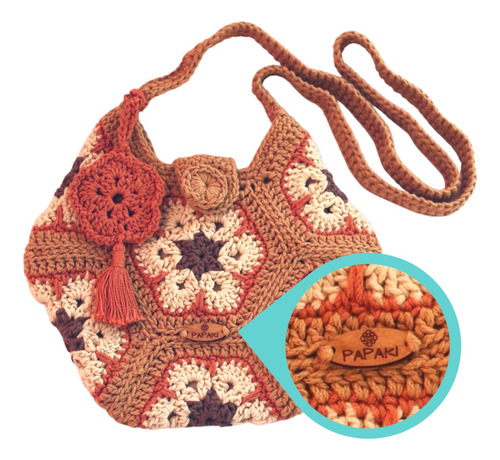 Bolsa Dama Crossbody Tejida Crochet Bolso Artesanal Flores