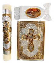 Comprar Kit Primera Comunión Vela Biblia Repujado Rosario Cruz Bic