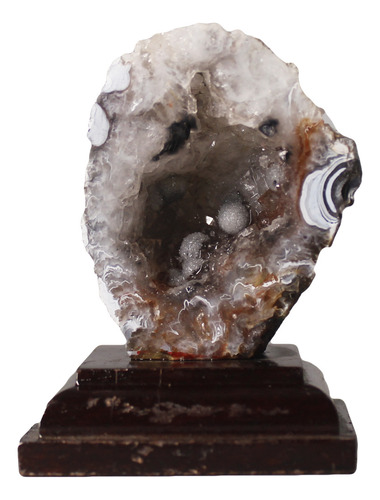 Mini Geodo Ágata Pedra Natural Bruta C Base Madeira 6cm 89g 