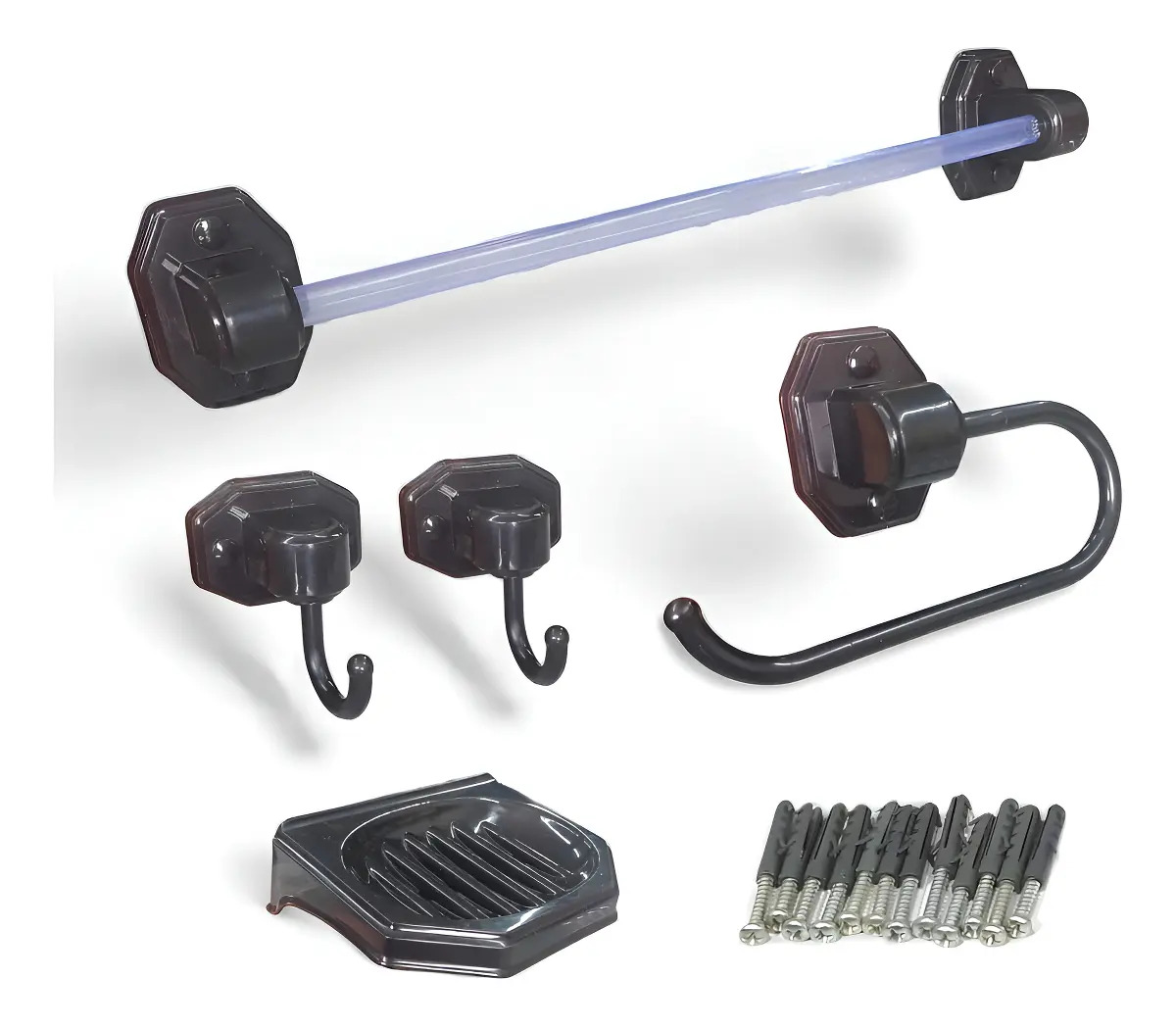 Kit Acessórios Para Banheiro Preto 5 Peças Plástico