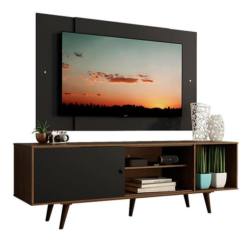 Rack Madesa Dubai Com Pés E Painel Tv Até 58 Polegadas 7kd8 Cor Rustic/Preto/Preto MDES0200157KD8