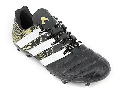 Botin adidas Ace 16.3 Fijo Cuero Negro Dorado gratis