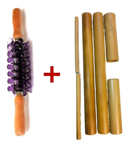 Kit Bamboo + Rolo Massagem Turbinada Modeladora Bambuterapia