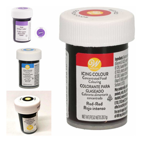 Imagen 1 de 2 de Pack 4 Colorantes Comestibles Violeta+ Rojo +negro+ Azul