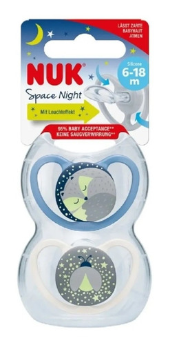 Set De 2 Chupetes Space Night Nuk 6-18 Nene Noche-luminoso