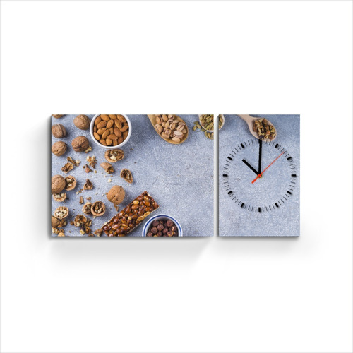 Cuadro Diptico Con Reloj Cocina Frutos Secos Cereales Deco