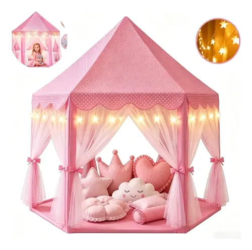 Barraca Infantil  Tenda Iluminada Cabana Rosa Castelo Menina