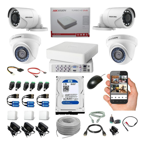 Camaras De Seguridad Hikvision  Dvr 8ch + 4 Cám +disco Duro