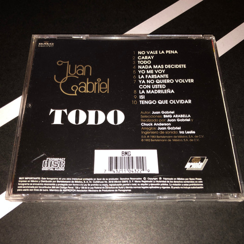 Juan Gabriel Cd Todo 1992 / Impecable Estándar (Usado)