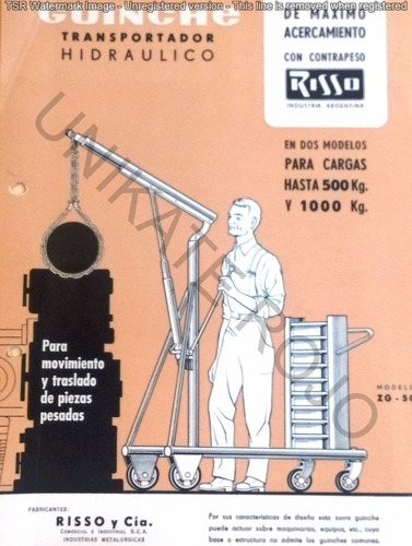 Antiguo Folleto Risso Guinche Traslados Hidráulico - Años 60