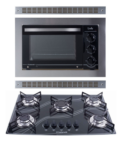 Kit Forno De Embutir 45l + Cooktop 5 Bocas Preto Safanelli