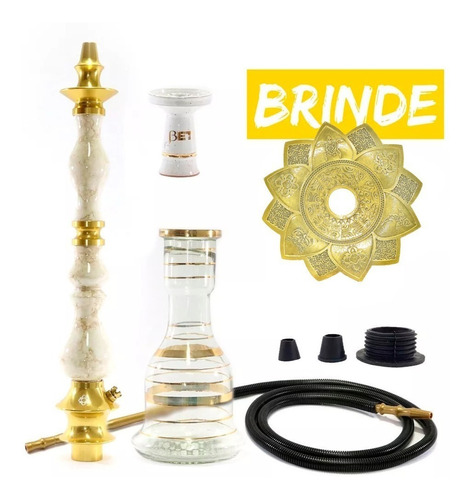 Narguile Grande Amazon Hookah Luxury Dourado Marmore+ Brinde