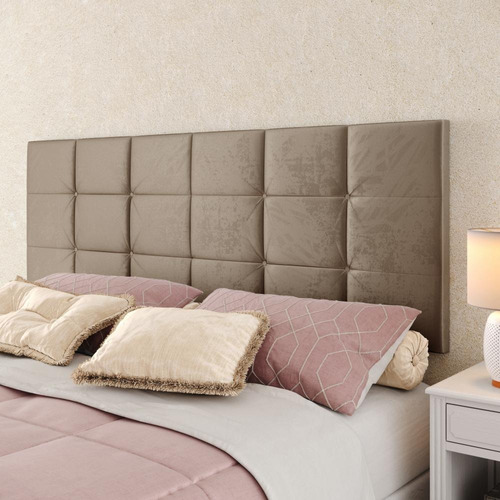 Cabeceira Estofada Suspensa Decoração Quarto Cama Box Casal Cor Bege Suede