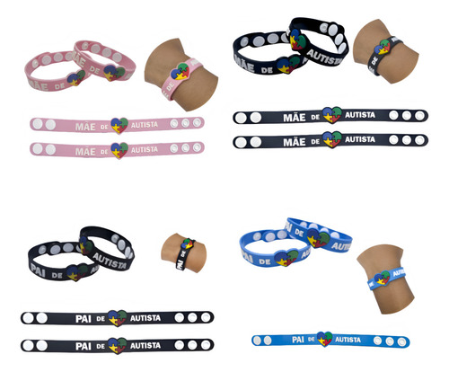 Pulseiras Do Pai Mãe De Autista Com Regulagem 20un Comprimento 22 Cm Cor Pai-az/pai-pr/mãe-rs/mãe-pr