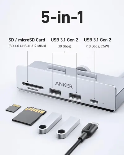 Hub Usb C Anker 535 5 En 1 Con 2 Usb-a De 10 Gbps, Usb-c De